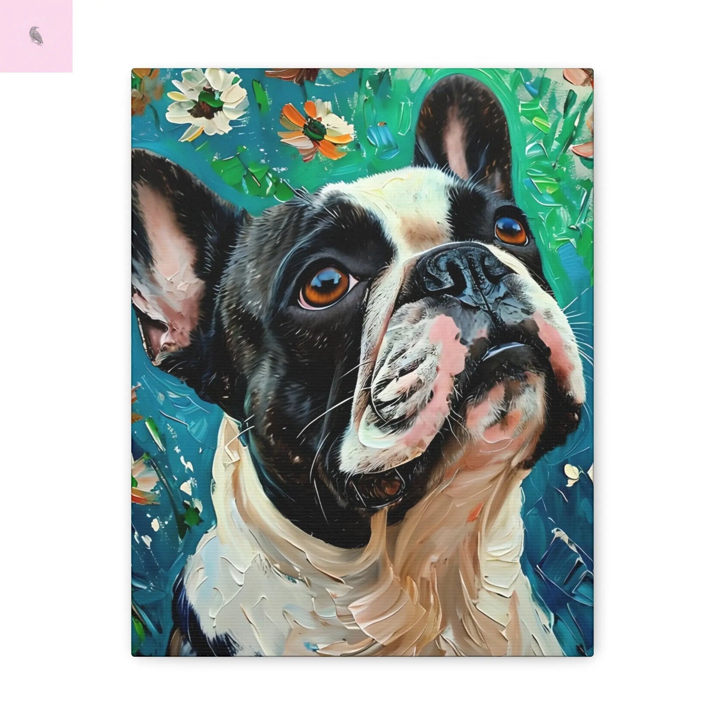 French Bulldog Canvas Art, Dog Lover Home Decor, Pet Portrait Wall Art, Floral Canvas Print, Gift for Dog Owners, French Bulldog gift Printify