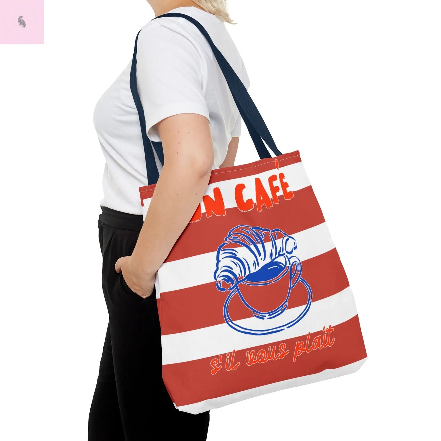 Café Tote Bag, Coffee Lover's bag, Croissant lover, Gift for her, Grocery tote, farmers market , Traveler gift, Artisan Design The flirty crow