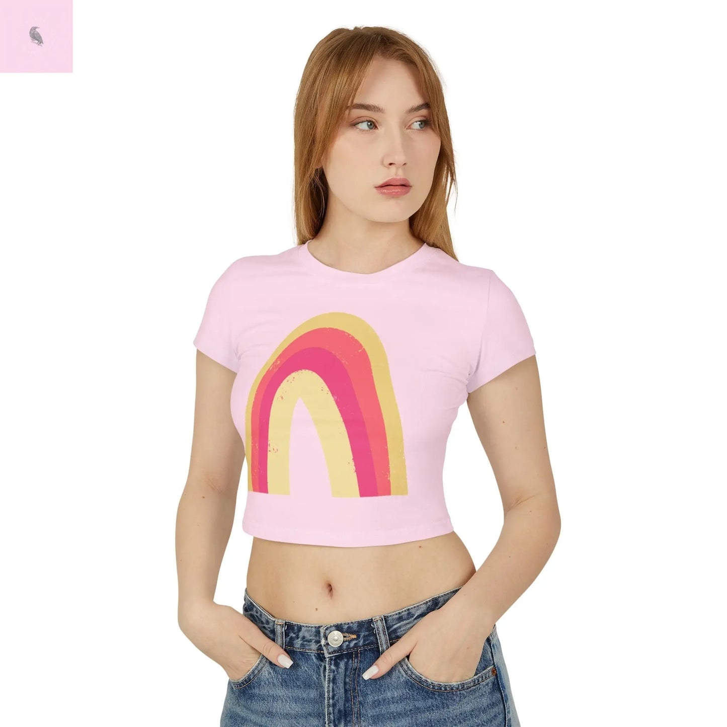 Rainbow Graphic Women's Baby Tee – Cute Casual Wear for Spring & Summer The flirty crow