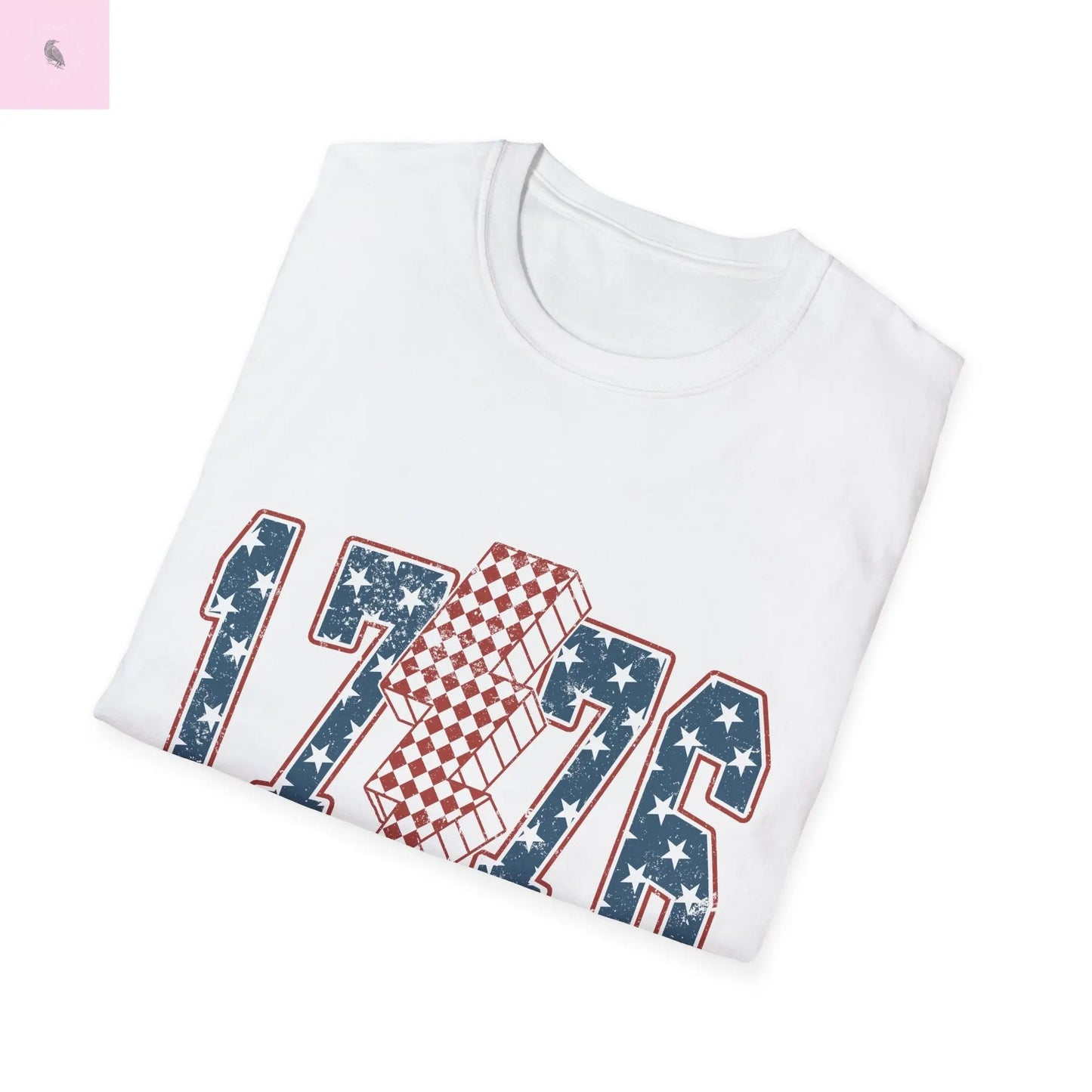 Unisex Softstyle T-Shirt - Retro 1776 American Flag 4th of july Design The flirty crow
