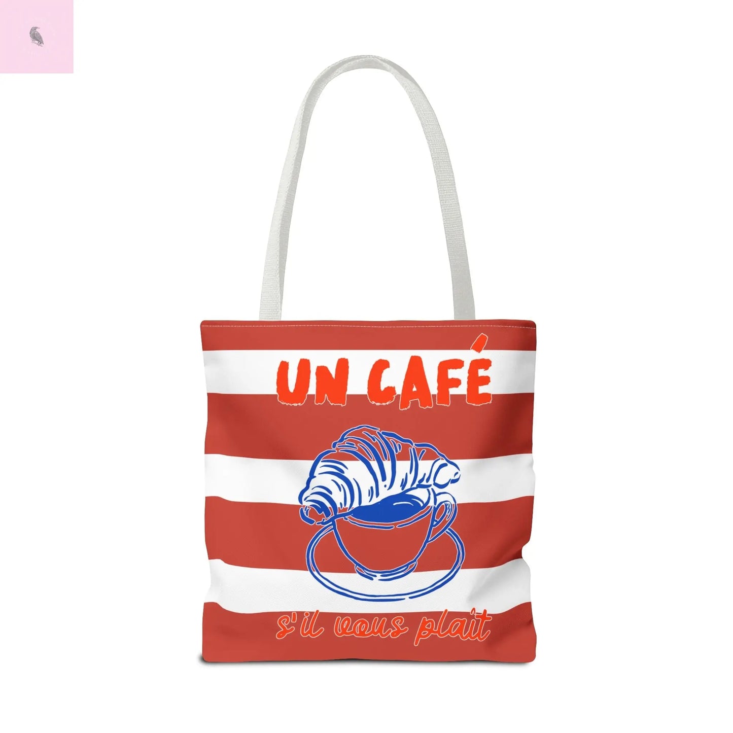 Café Tote Bag, Coffee Lover's bag, Croissant lover, Gift for her, Grocery tote, farmers market , Traveler gift, Artisan Design The flirty crow