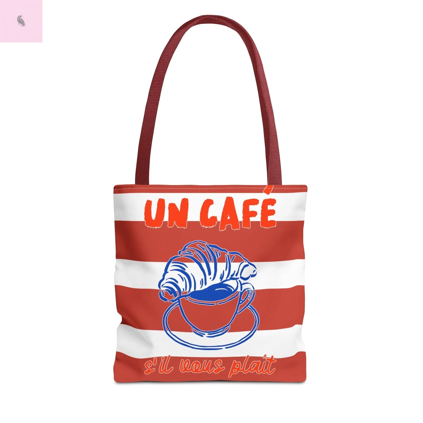 Café Tote Bag, Coffee Lover's bag, Croissant lover, Gift for her, Grocery tote, farmers market , Traveler gift, Artisan Design The flirty crow