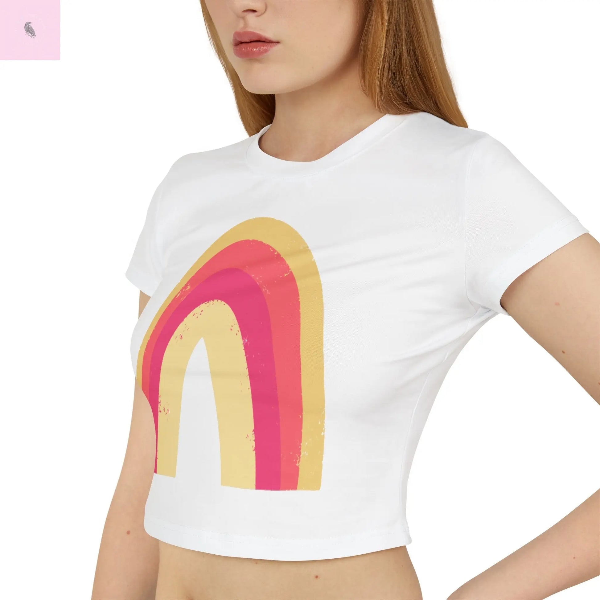 Rainbow Graphic Women's Baby Tee – Cute Casual Wear for Spring & Summer The flirty crow