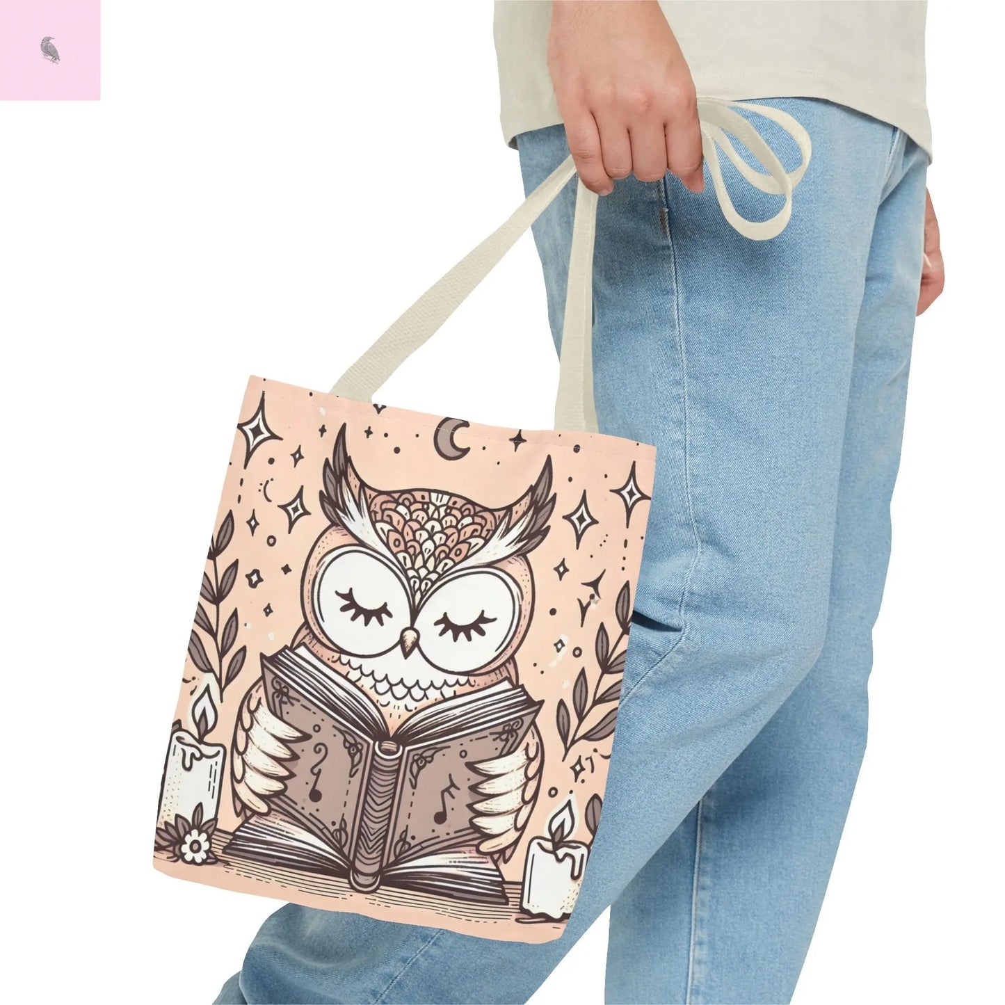 Reading lover Owl Tote Bag, Cute Animal Tote, Book Lover Gift, AOP Shopping Bag, Owl Art Bag, Eco-Friendly Carryall, gift for reader The flirty crow