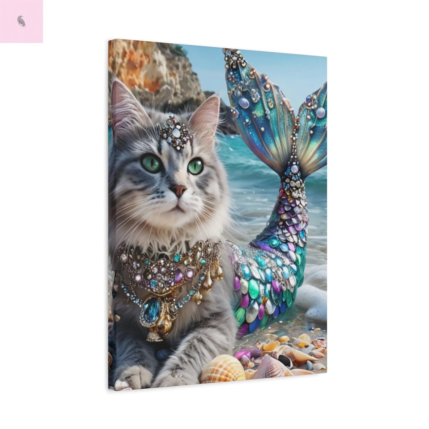 Mermaid Cat Canvas Art, Whimsical Cat Home Decor, Pet Lover Gift, Fantasy Wall Art, Ocean Room Decoration, Animal Lover Gift Cat lovers decor The flirty crow
