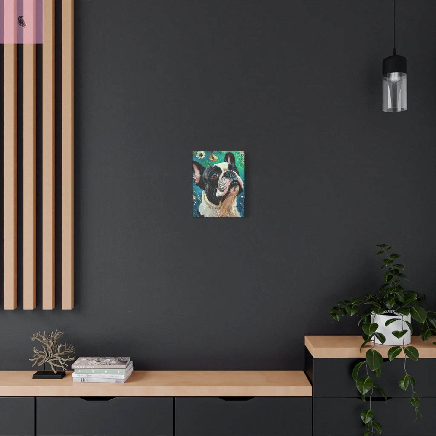 French Bulldog Canvas Art, Dog Lover Home Decor, Pet Portrait Wall Art, Floral Canvas Print, Gift for Dog Owners, French Bulldog gift The flirty crow