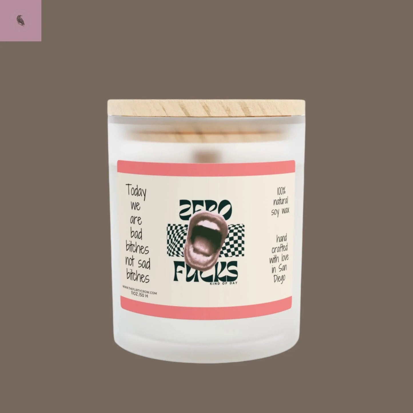 Zero Fucks Candle - 11oz Frosted Glass - Empowering Soy Wax Scented Candle for Bold Spirits The flirty crow