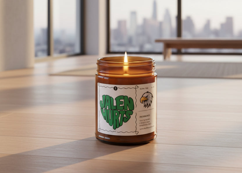 Philadelphia Eagles Candle, Jalen Hurts Football Fan Soy Candle, The flirty crow