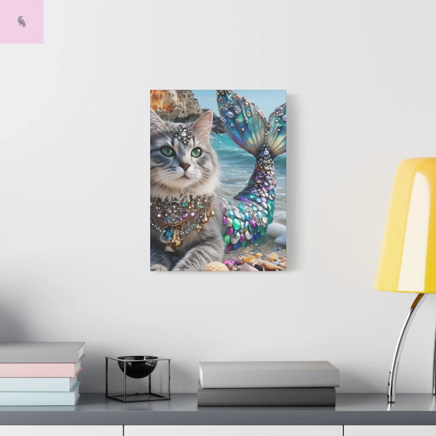 Mermaid Cat Canvas Art, Whimsical Cat Home Decor, Pet Lover Gift, Fantasy Wall Art, Ocean Room Decoration, Animal Lover Gift Cat lovers decor The flirty crow