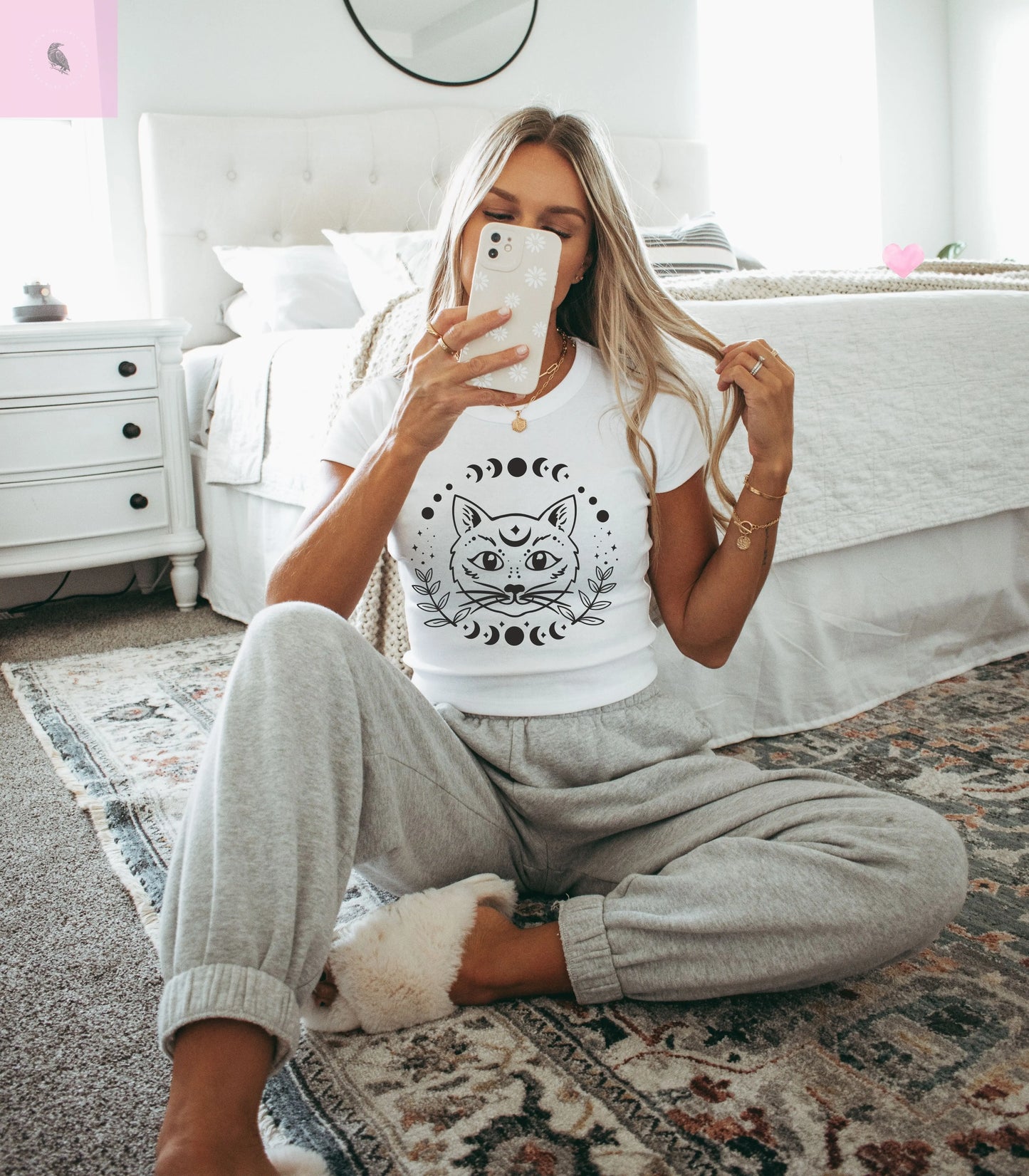 Mystical Cat Women's Baby Tee - Lunar Phases Design The flirty crow