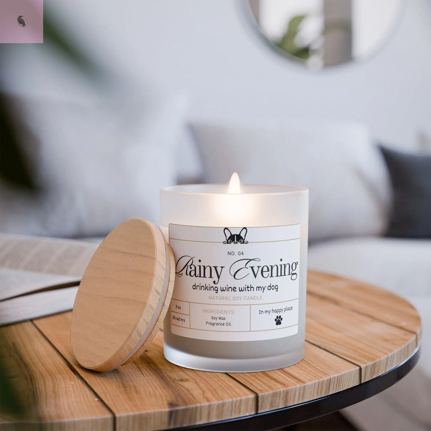 Dog and Rain and Wine Lovers Candle the flirty crow