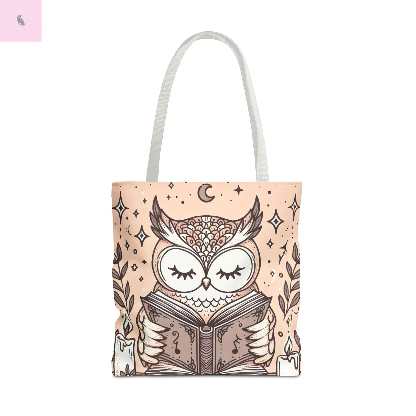 Reading lover Owl Tote Bag, Cute Animal Tote, Book Lover Gift, AOP Shopping Bag, Owl Art Bag, Eco-Friendly Carryall, gift for reader The flirty crow