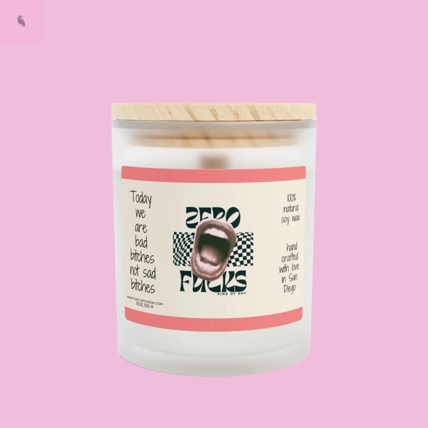 Zero Fucks Candle - 11oz Frosted Glass - Empowering Soy Wax Scented Candle for Bold Spirits The flirty crow