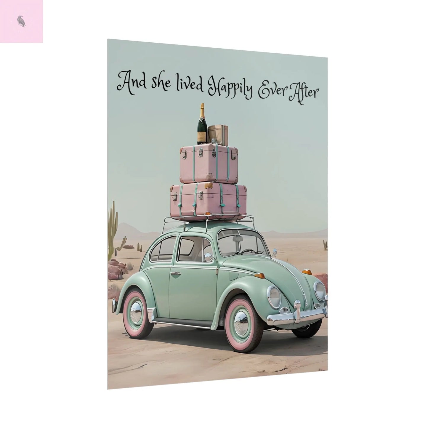 Happily Ever After Vintage Car Poster, Traveler wall print, Travel Wall Art, Wanderlust poster , Boho Home Accents, Gift for Travelers Printify