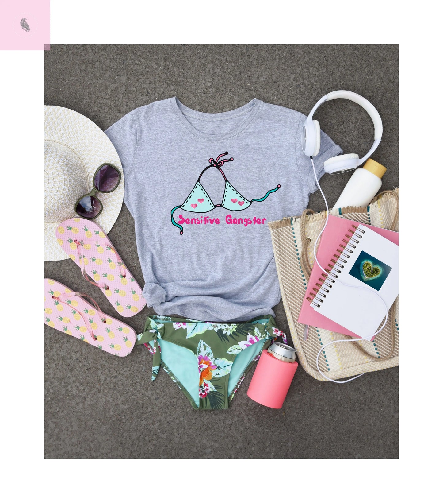 Sensitive Gangster T-Shirt, Funny beach Tee, love island tshirt, Gift for her, Summer top, Casual Wear, The flirty crow
