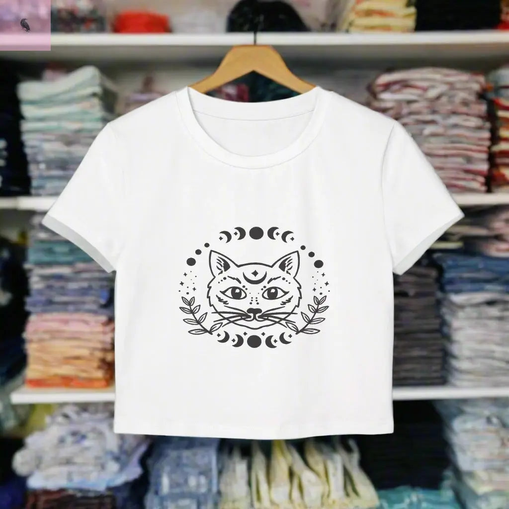 Mystical Cat Women's Baby Tee - Lunar Phases Design The flirty crow