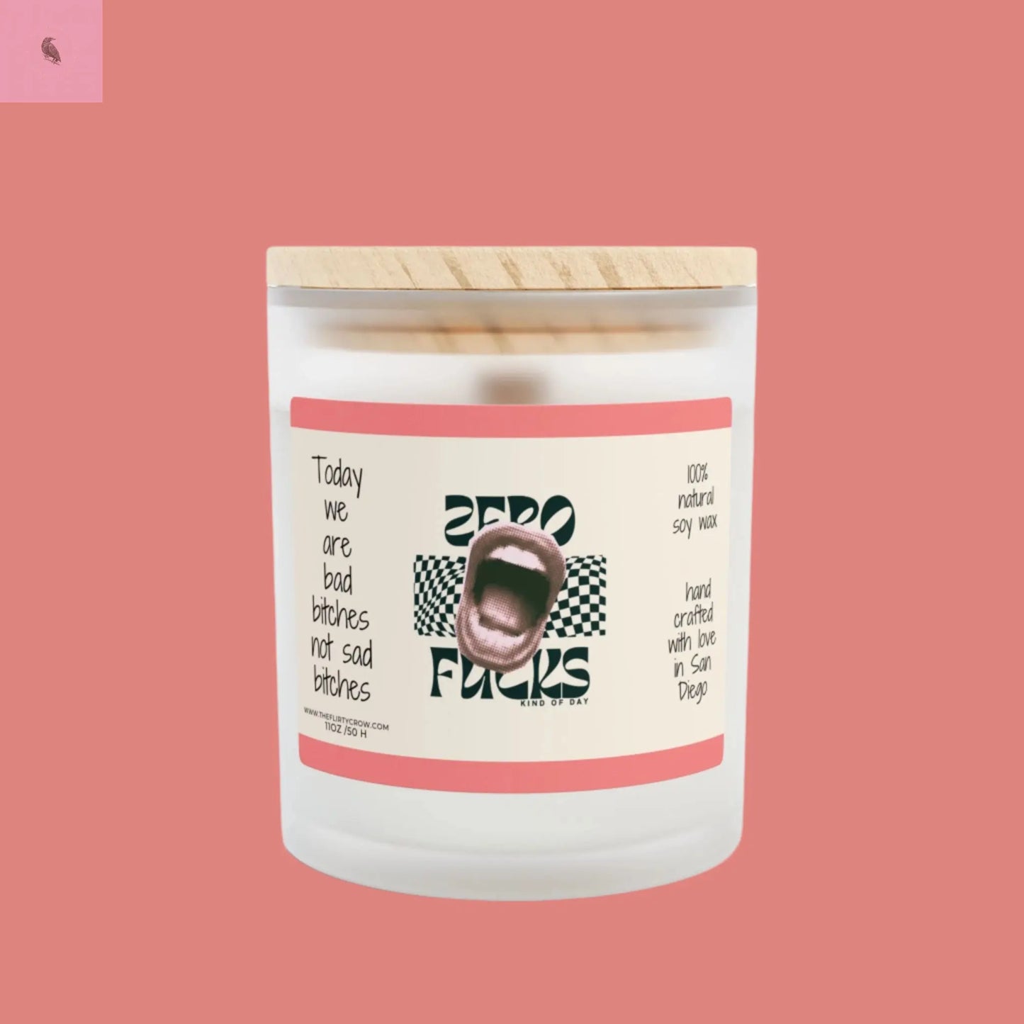Zero Fucks Candle - 11oz Frosted Glass - Empowering Soy Wax Scented Candle for Bold Spirits The flirty crow