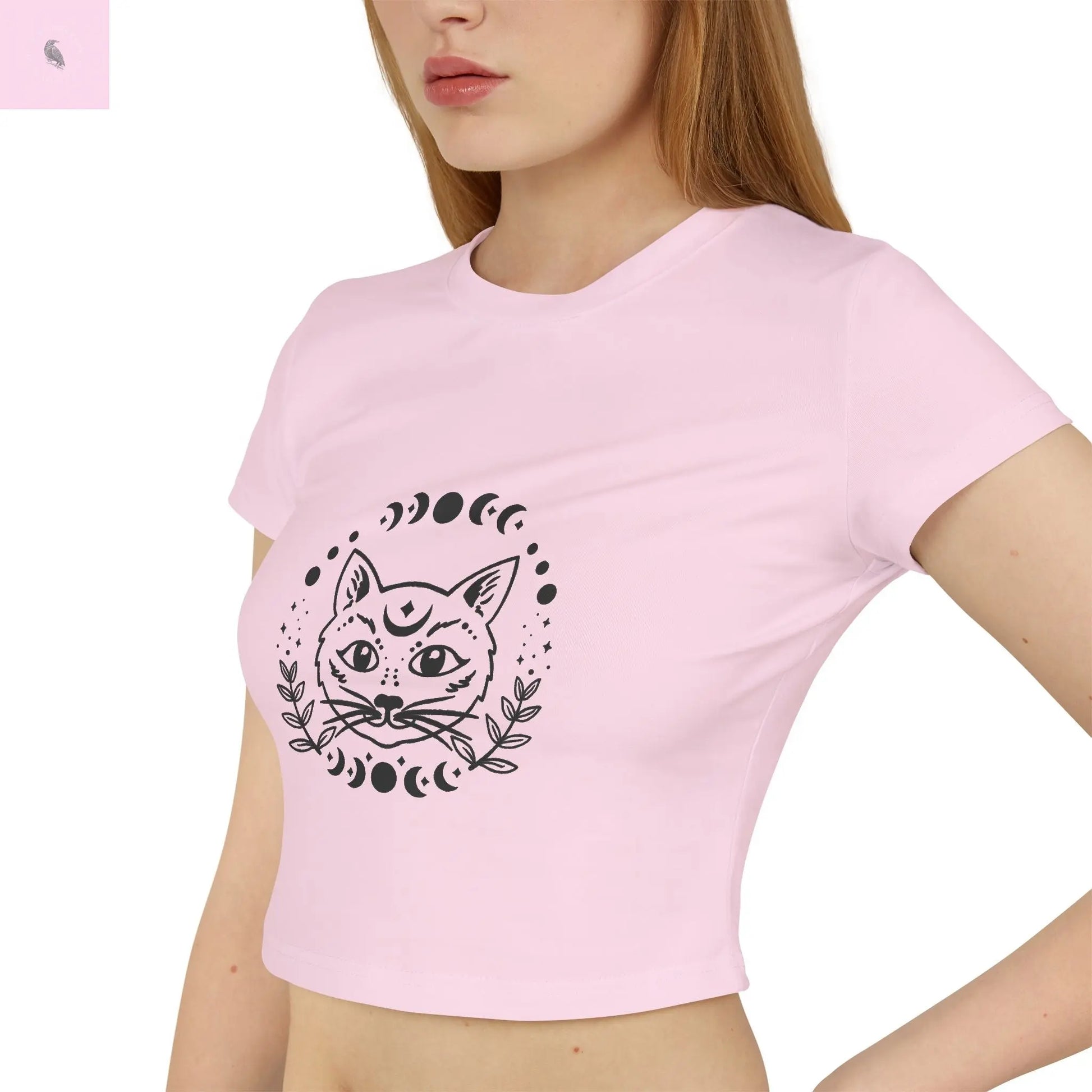 Mystical Cat Women's Baby Tee - Lunar Phases Design The flirty crow