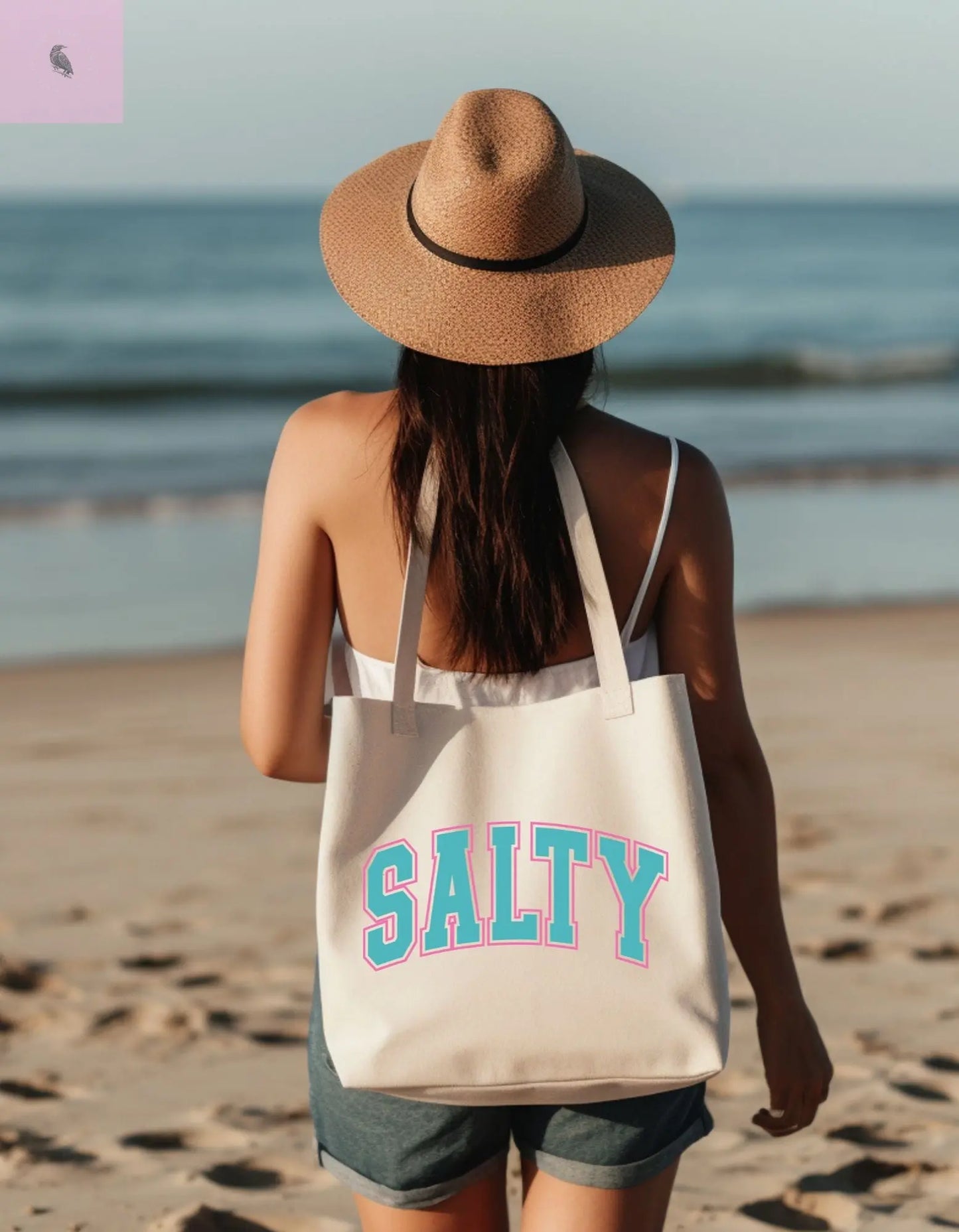 Beach bag. Salty Cotton Canvas Tote Bag. 15x16 the flirty crow