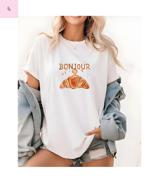 Bonjour Croissant Unisex Comfort Colora T-Shirt the flirty crow