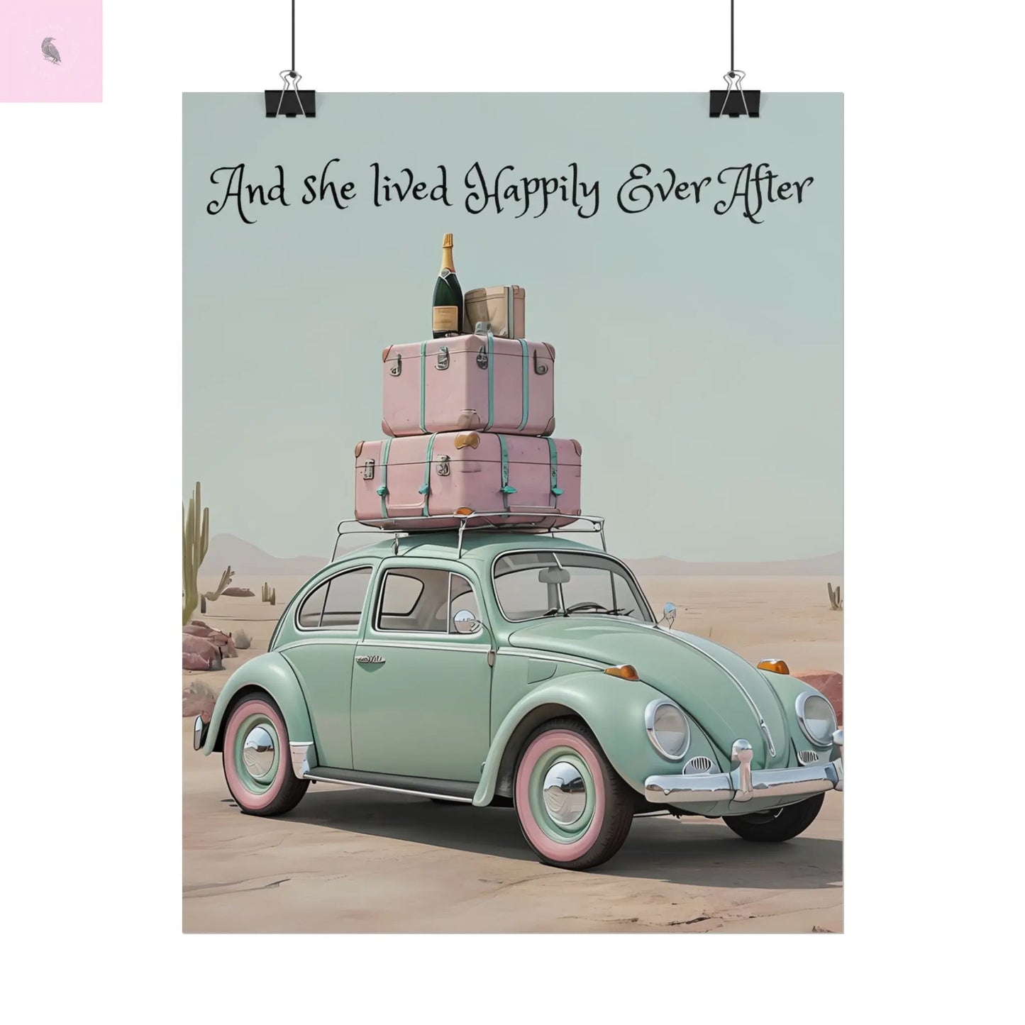 Happily Ever After Vintage Car Poster, Traveler wall print, Travel Wall Art, Wanderlust poster , Boho Home Accents, Gift for Travelers Printify