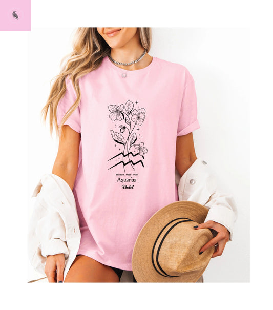 Aquarius  birth flower T-Shirt for Astrology Lovers The flirty crow
