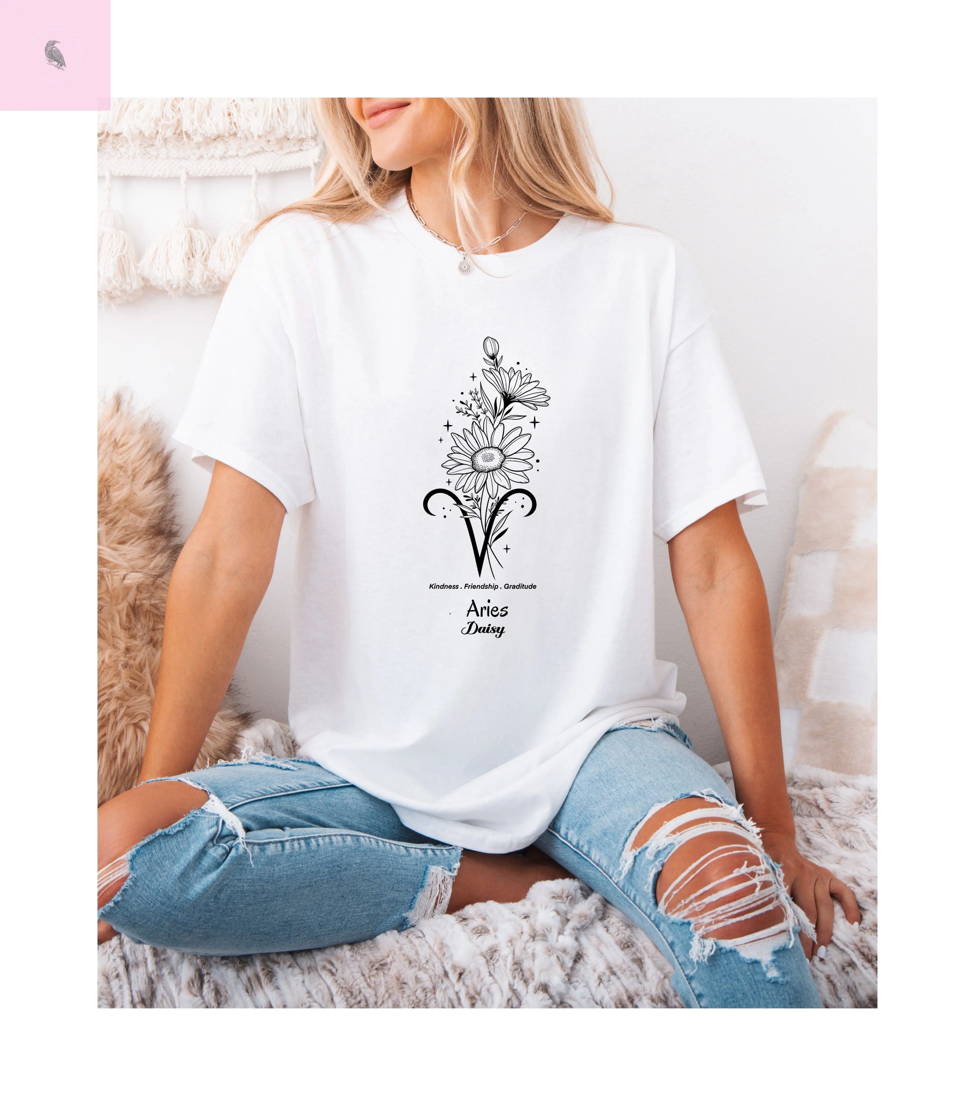 Aries  birth flower T-Shirt for Astrology Lovers The flirty crow