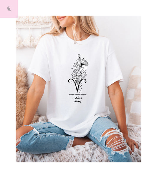 Aries  birth flower T-Shirt for Astrology Lovers The flirty crow