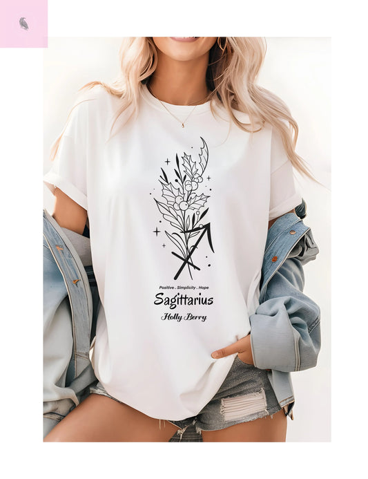 Sagittarius birth flower T-Shirt for Astrology Lovers The flirty crow