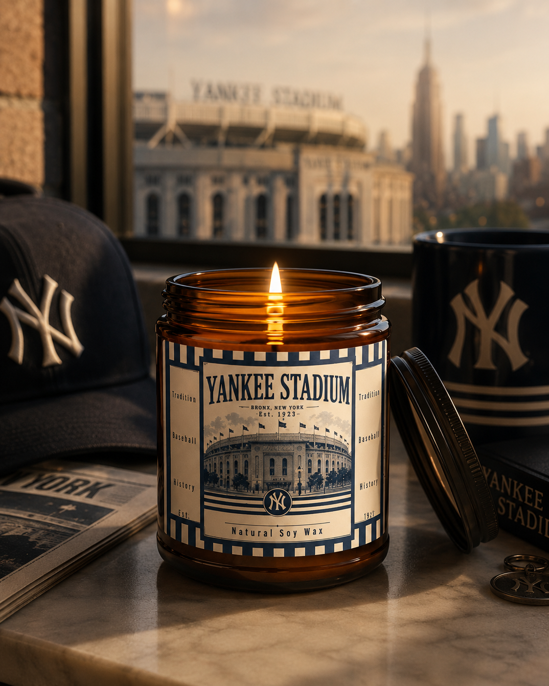 Sports candles collection featuring stadium-inspired candles