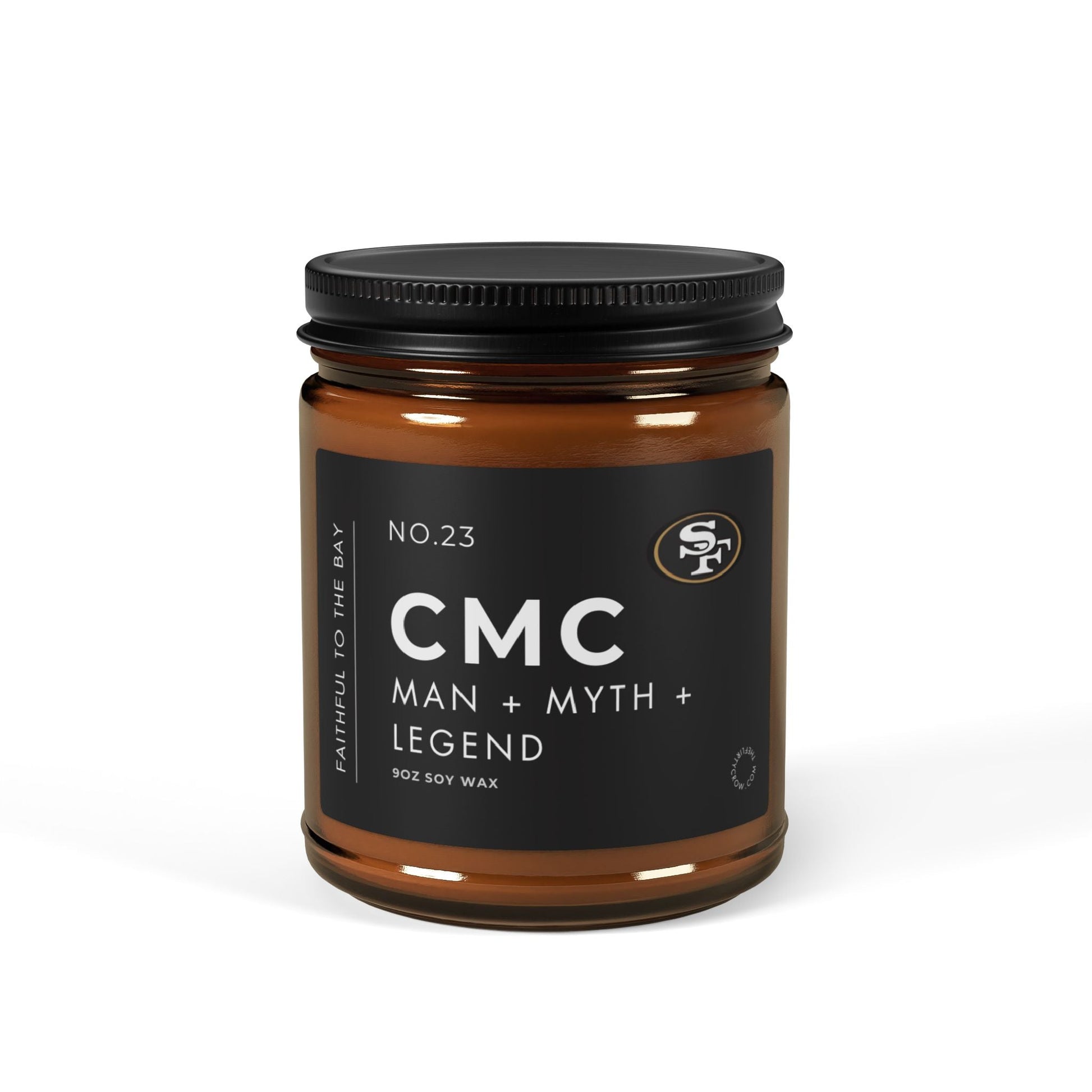 49er Fan Scented Soy Candle , 'CMC Christian McCaffrey' Amber  glass Jar home fragrance Printify