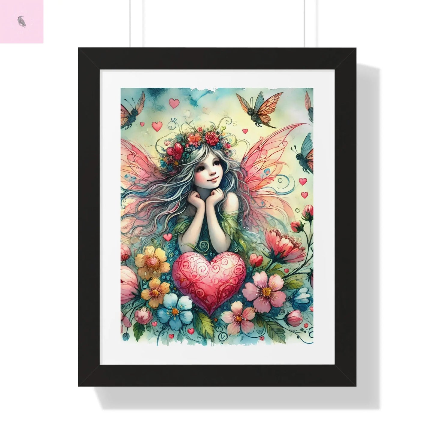 Whimsical Fairy Framed Vertical Wall Art- Colorful Heart & Nature Art - The flirty crow
