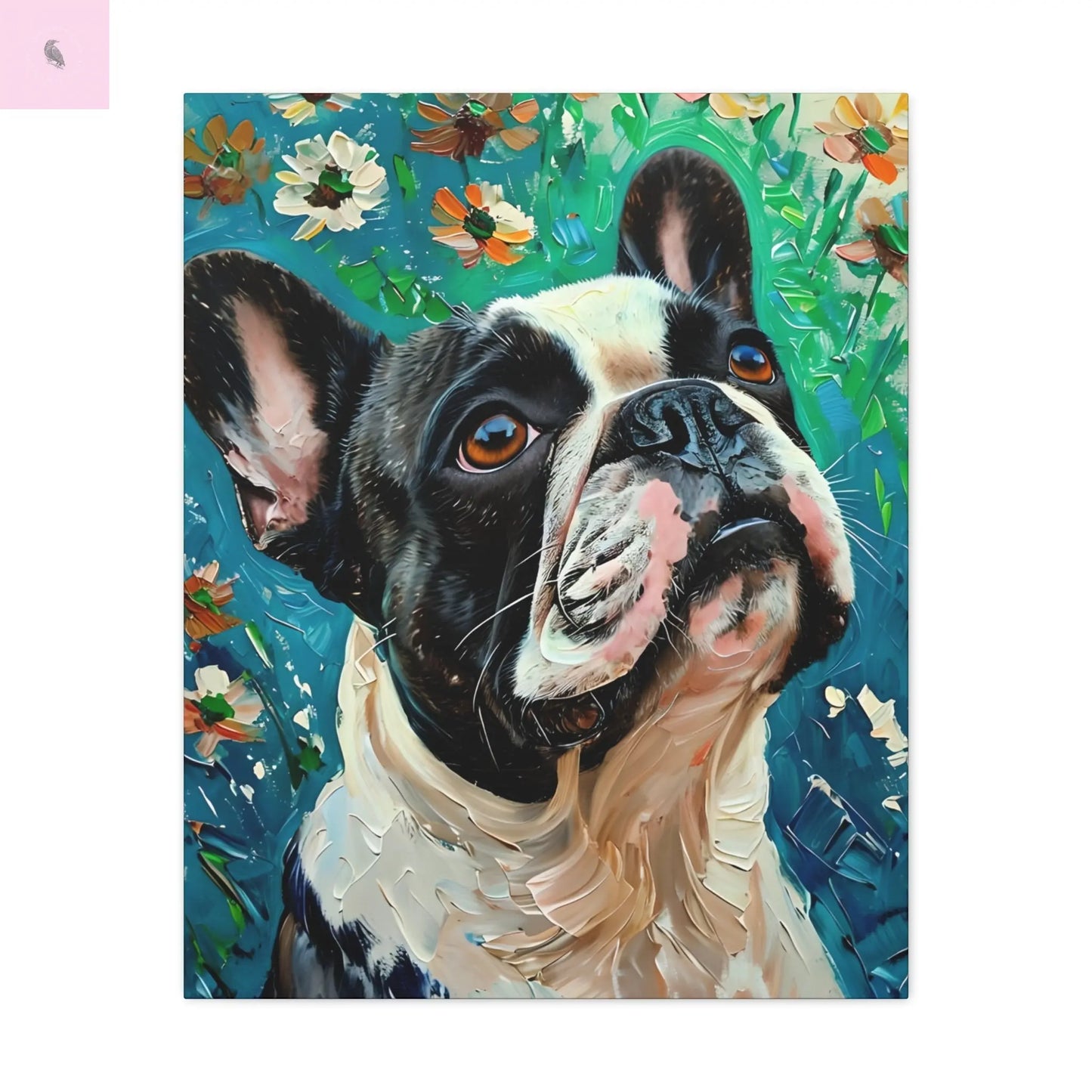 French Bulldog Canvas Art, Dog Lover Home Decor, Pet Portrait Wall Art, Floral Canvas Print, Gift for Dog Owners, French Bulldog gift Printify