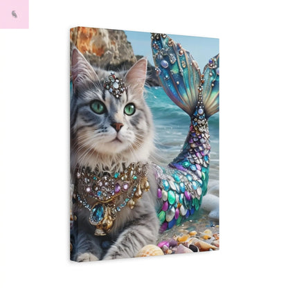 Mermaid Cat Canvas Art, Whimsical Cat Home Decor, Pet Lover Gift, Fantasy Wall Art, Ocean Room Decoration, Animal Lover Gift Cat lovers decor The flirty crow