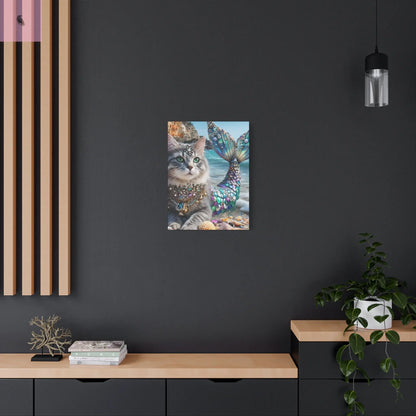Mermaid Cat Canvas Art, Whimsical Cat Home Decor, Pet Lover Gift, Fantasy Wall Art, Ocean Room Decoration, Animal Lover Gift Cat lovers decor The flirty crow