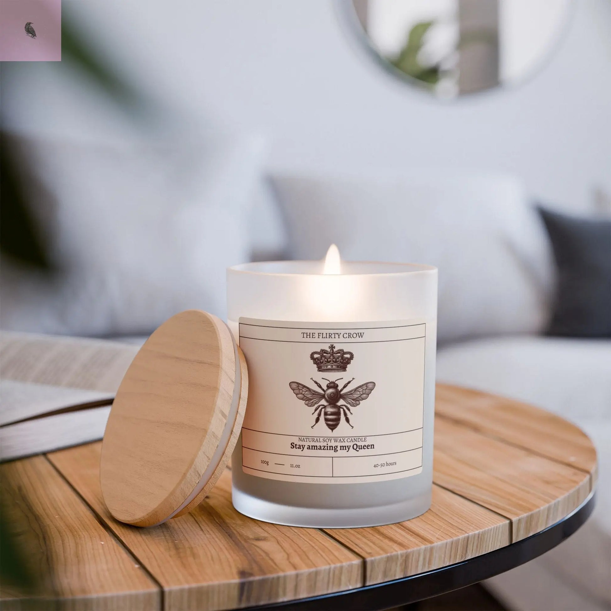 Natural Soy Wax- Queen bee candle 11oz Frosted Glass The flirty crow