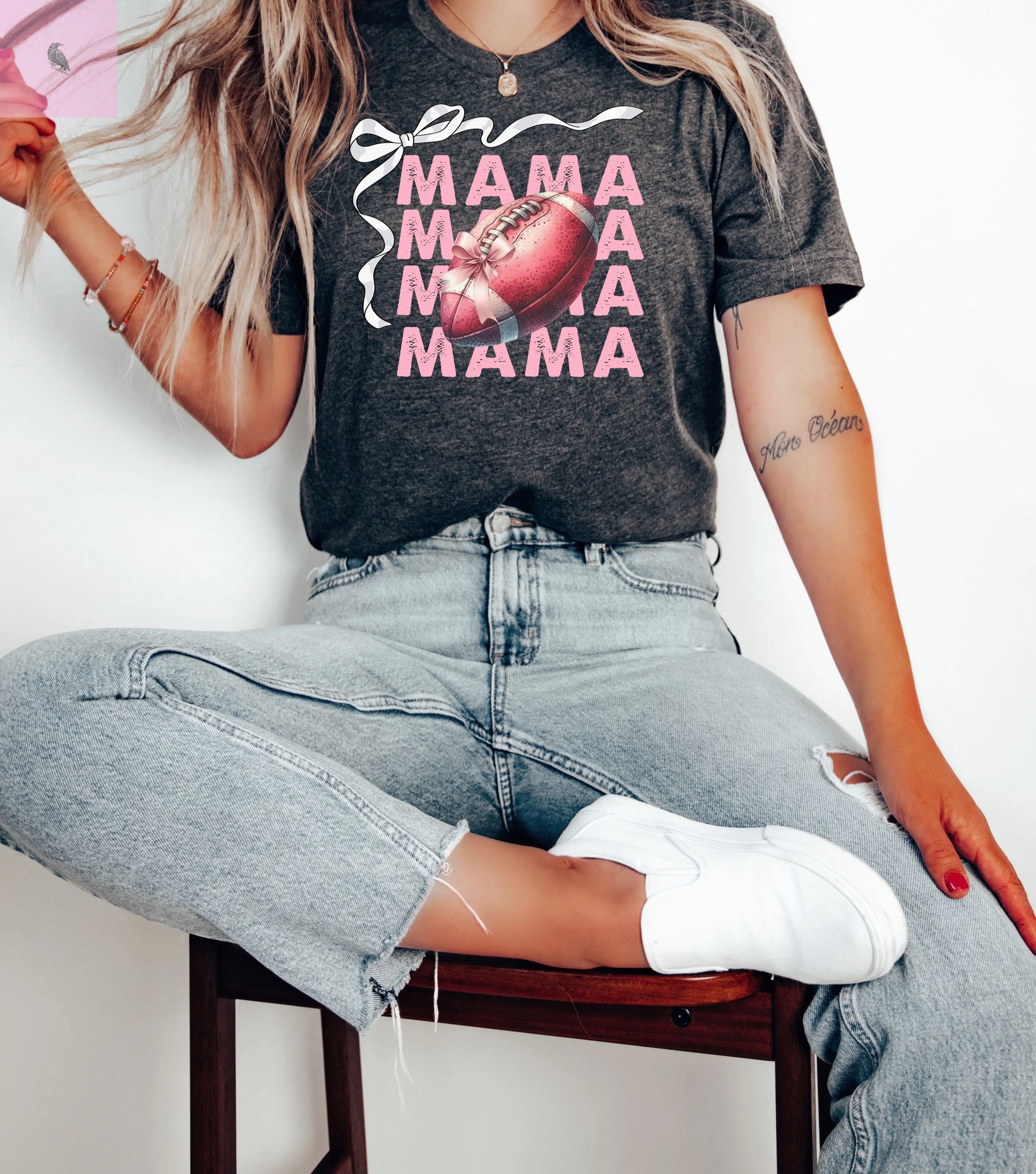 Football mama graphic soft cotton short sleeve quality printed  tee. Sports lover gift. the flirty crow