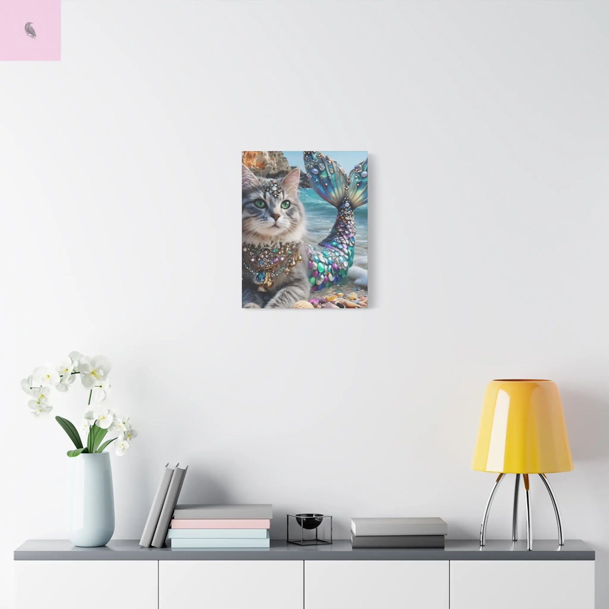 Mermaid Cat Canvas Art, Whimsical Cat Home Decor, Pet Lover Gift, Fantasy Wall Art, Ocean Room Decoration, Animal Lover Gift Cat lovers decor The flirty crow
