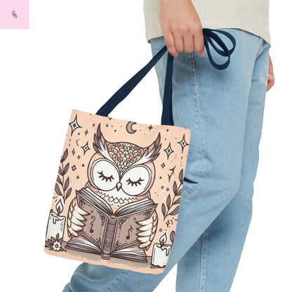 Reading lover  Owl Tote Bag, Cute Animal Tote, Book Lover Gift, AOP Shopping Bag, Owl Art Bag, Eco-Friendly Carryall, gift for reader The flirty crow