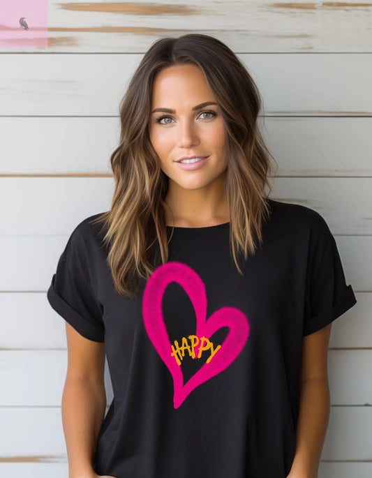 Happy Heart Black Unisex T-Shirt the flirty crow