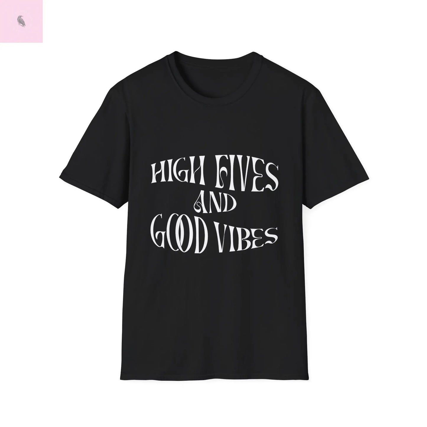 Groovy Retro Unisex T-Shirt - High Fives and Good Vibes Black Tee the flirty crow