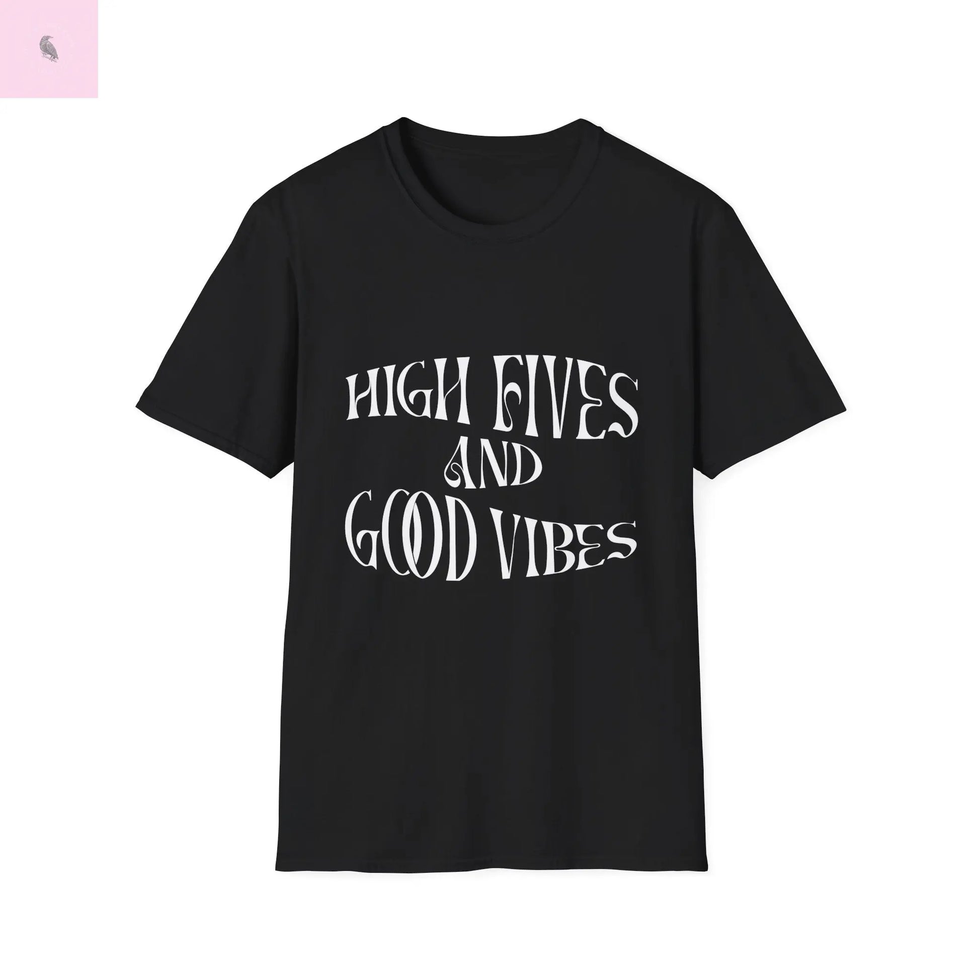 Groovy Retro Unisex T-Shirt - High Fives and Good Vibes Black Tee the flirty crow