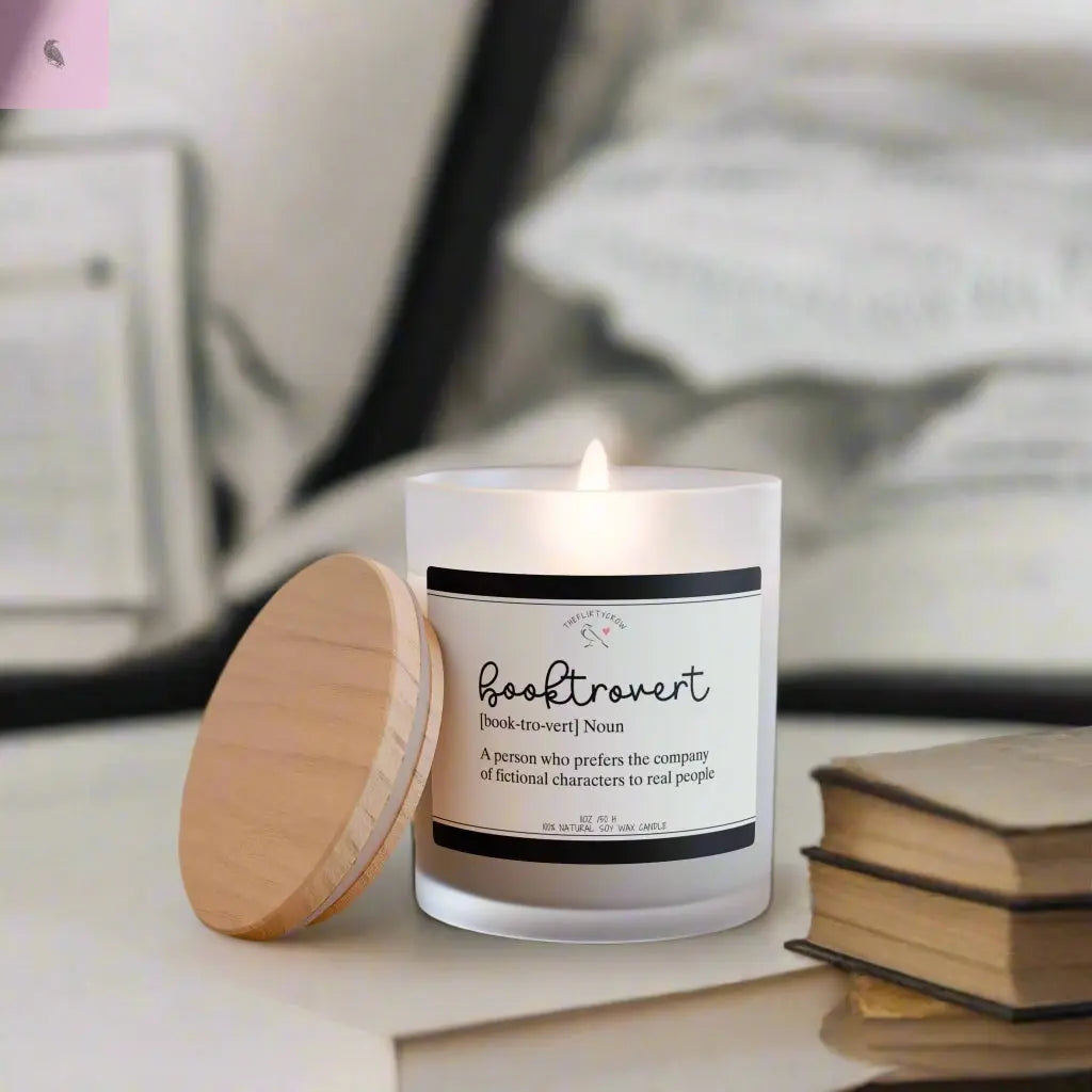 Booktrovert Candle - 11oz Frosted Glass Soy Candle for Book Lovers The flirty crow