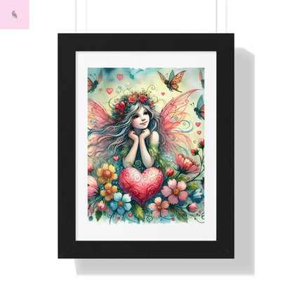 Whimsical Fairy Framed Vertical Wall Art- Colorful Heart & Nature Art - The flirty crow