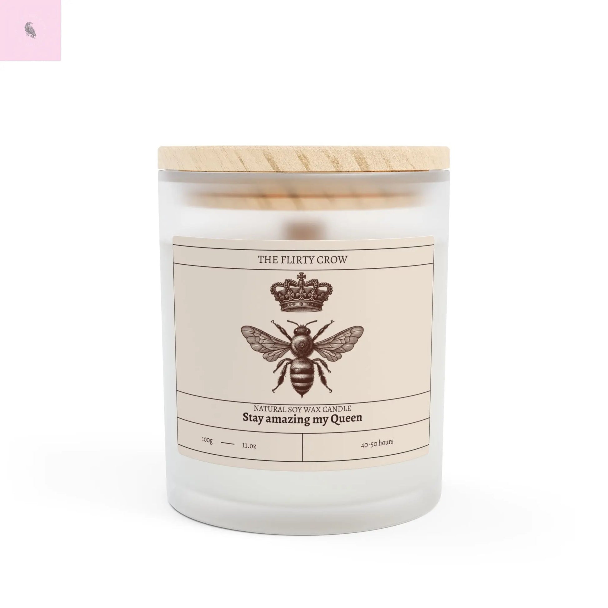 Natural Soy Wax- Queen bee candle 11oz Frosted Glass The flirty crow