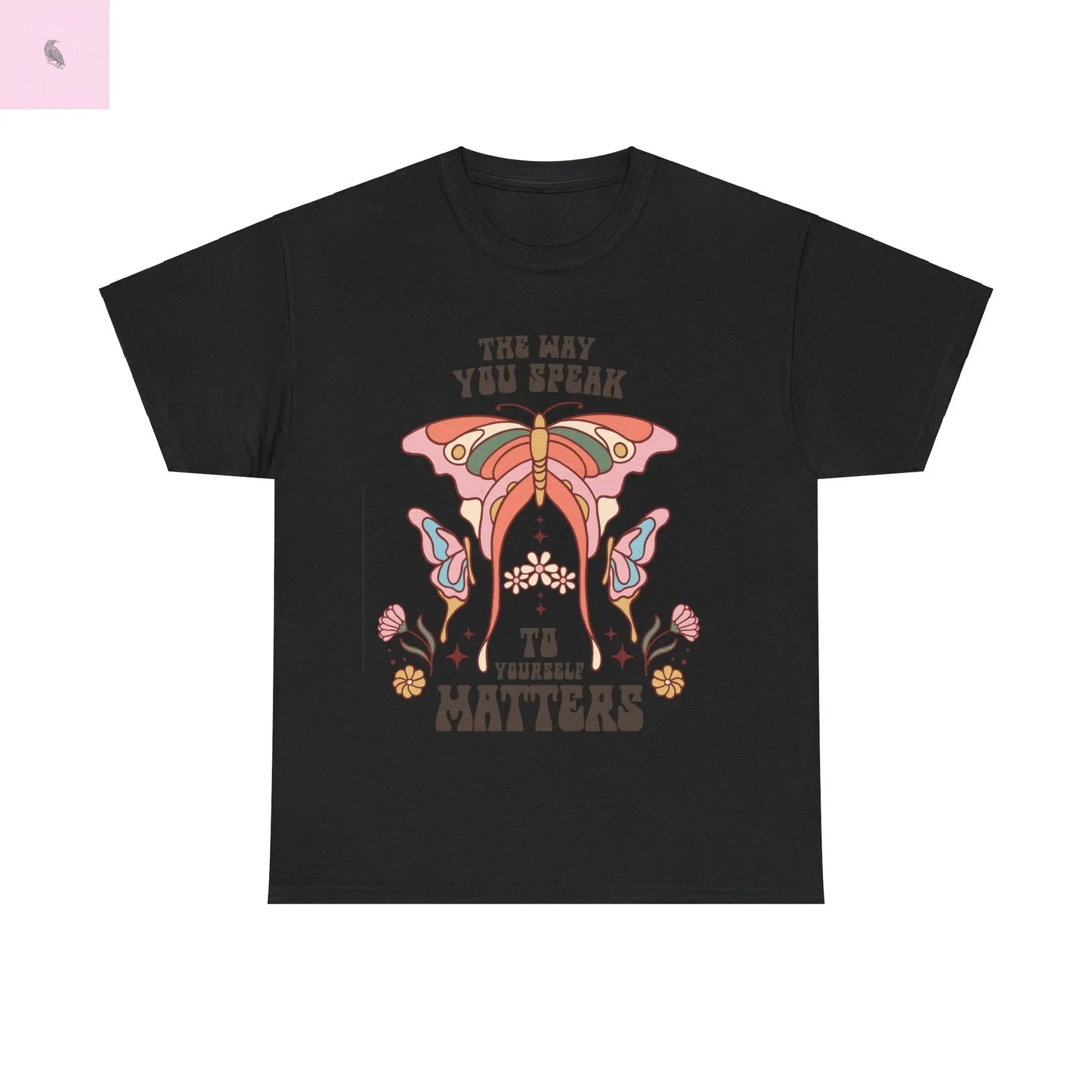Retro Butterfly Tee, Positive Vibe, Cotton T-Shirt, Speak Kindly Shirt, Quality Vintage Top, Unisex Tee the flirty crow