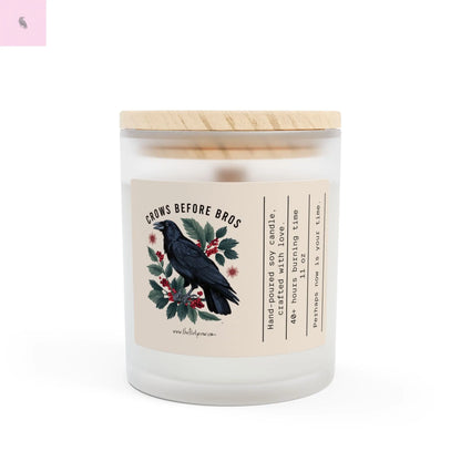 Crows Before Bros 11oz Soy Candle - Hand-Poured crow lover Frosted Glass with Natural Wooden Lid Printify