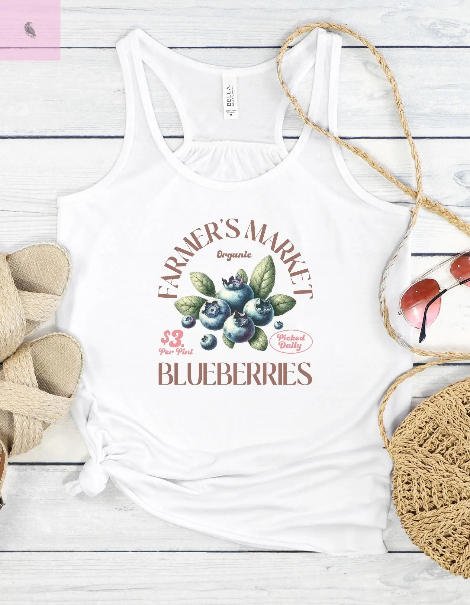 Racerback Tank Blueberry Fruit Lovers White Cotton the flirty crow