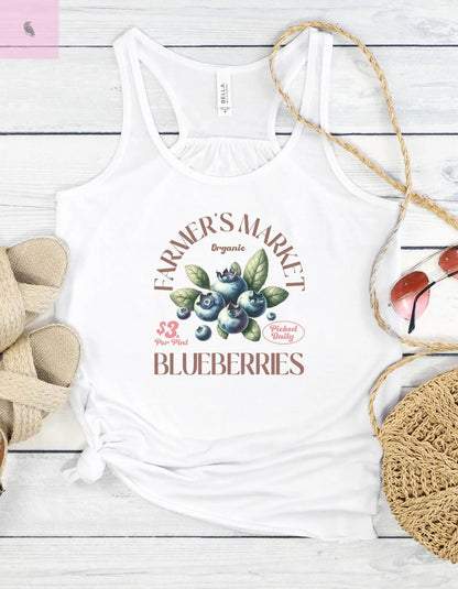 Racerback Tank Blueberry Fruit Lovers White Cotton the flirty crow