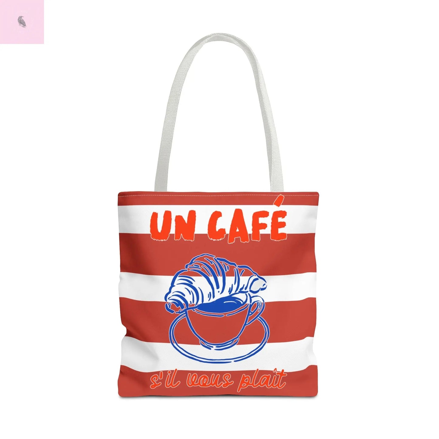 Café Tote Bag,  Coffee Lover's bag, Croissant lover, Gift for her, Grocery tote, farmers market , Traveler gift, Artisan Design The flirty crow